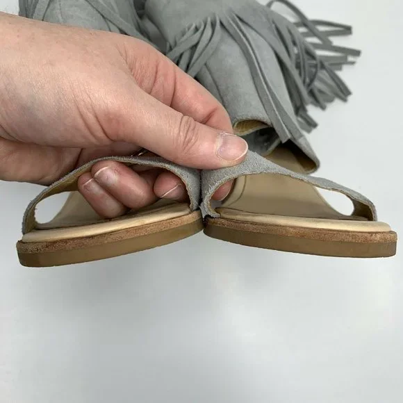 Koolaburra Piaz II Fringe Leather Open Toe Sandals Heron Gray Shoes Women’s Sz 7 - Picture 8 of 10